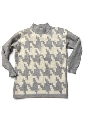 Dana Brooke Petites Lambswool Angora Vintage  Geometric Sweater Gray
